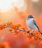 	 枝头小鸟与橙色花朵特写10227#横屏 