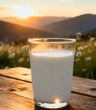 	 木桌上玻璃杯装牛奶的自然风光6411#横屏 