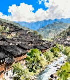 	 苗寨自然风光全景13437#横屏 