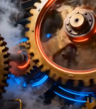 	 运转中的机械齿轮特写7373#横屏 