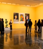 美术馆内观众观赏雕塑作品1616#横屏 