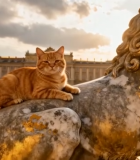 猫咪趴坐狮子雕像上1473#横屏 