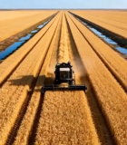 	 麦田中收割机作业景象13101#横屏 