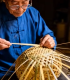 老人手工竹编素材6752#横屏 