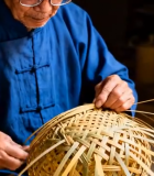 老人手工竹编素材6752#横屏 