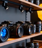 展示架上的相机及摄影设备789#横屏 