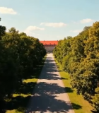 林间道路尽头的红顶建筑1289#横屏 