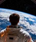 	 宇航员太空舱内眺望地球4841#横屏 