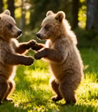 两只小熊在草地上互动14454#横屏 