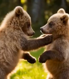 两只小熊在草地上互动14454#横屏 