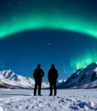 两人观赏北极极光夜景8039#横屏 