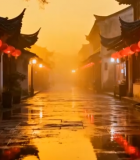 江南古镇红灯笼街道景象6649#横屏 