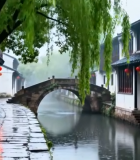 江南水乡古镇石桥风景10043#横屏 