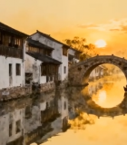 江南水乡古镇夕阳景色10139#横屏 