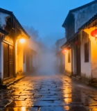 江南水乡古街雨夜景象11353#横屏 