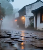 江南水乡雨天街道景象13237#横屏 