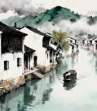 江南水乡古建筑沿河风光13079#横屏 