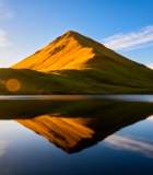 阳光下的山峰与湖面倒影8563#横屏 