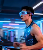 健身房男子跑步机跑步画面14642#横屏 