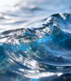 阳光下的蓝色海浪特写8556#横屏 