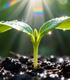 阳光下带水珠的植物幼苗7641#横屏 