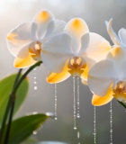 阳光下带露珠的白色蝴蝶兰10017#横屏 