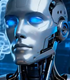 机器人头部特写与科技背景8976#横屏 