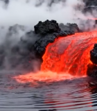 火山熔岩流入水中场景4275#横屏 