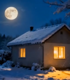 雪夜小屋与满月景象7934#横屏 