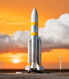 火箭与风力发电机同框景观801#横屏 