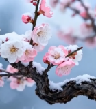 雪中盛开的梅花特写11701#横屏 