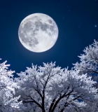 雪夜月下树木景象9792#横屏 