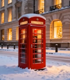雪中红色电话亭城市景象14232#横屏 