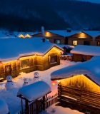 雪夜木屋村落景象6206#横屏 