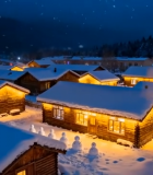 雪夜木屋村落全景(1)7832#横屏 
