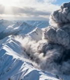 雪山雪崩全景素材6289#横屏 