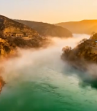 黄河边黄土高原村落风光10352#横屏 