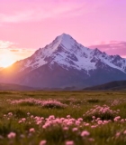 雪山下的花海日出景象7005#横屏 