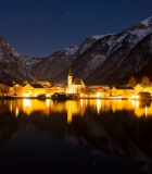 雪山下湖畔小镇夜景8734#横屏 