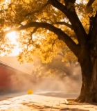 红墙旁古树下的秋日景象1563#横屏 