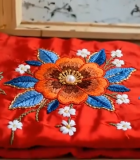 红色布料刺绣花朵特写1299#横屏 