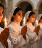 修女手持蜡烛虔诚祈祷11084#横屏 