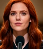 红发女子对着麦克风讲话14613#横屏 