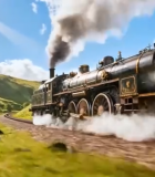 行驶在山间的蒸汽火车597#横屏 