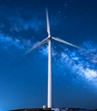 星空下的风力发电机素材5512#横屏 