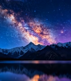 星空下的雪山湖泊夜景14150#横屏 