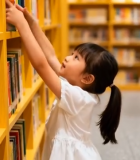 小女孩图书馆取书素材6385#横屏 