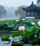 荷塘中式亭子自然风光(1)13500#横屏 