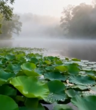 荷塘晨雾荷叶景观174#横屏 