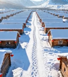 新疆禾木冬季雪景木屋村落5914#横屏 
